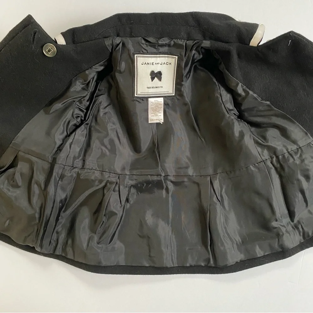 Janie and Jack Jacket Size 3 6 Months Black Winter Formal Dressy White Bows EUC